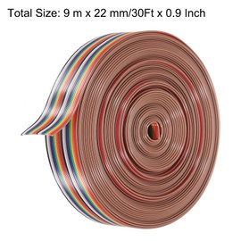 MECCANIXITY 1 Pcs 20 Pin Flat Rainbow Ribbon Cable 30 Ft 1.27mm Pitch Breadboard Jumper Wires for Electronic Projects