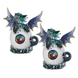 ICE ARMOR 2-PC Set 5" H Blue Dragon Baby Hatchling in Egg Figurine Statue Ornament Home Room Office Decor Ideas for Housewarming, Holidays and Birthdays