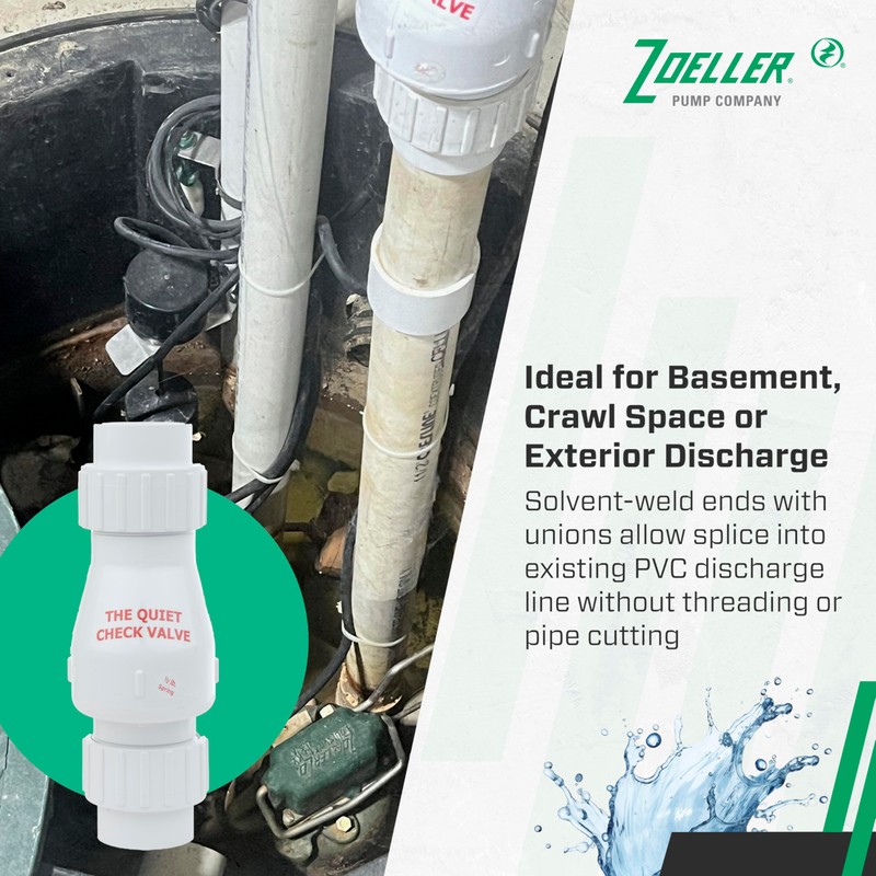 Zoeller 30‑0040 Quiet Check Valve 1-1/2″ PVC Full Flow Solvent‑Weld