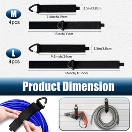 Extension Cord Holder, 8 Pcs Garage Extension Cord Organizer, Heavy Duty Storage Strap for Cables, Wires, Rope, Hoses (7.7 9.4 Inch)