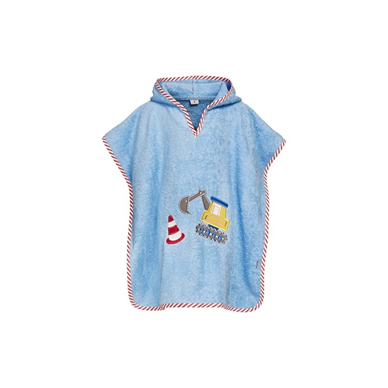 Playshoes Unisex Children's Terry Towelling Poncho Bathrobe Towel, Bulldozer