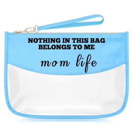 Mom Life Blue Makeup Bags with Zipper Funny Birthday Gifts for Mom from Son Daughter Mothers Day Gift for Wife from Husband Travel Cosmetic Bag Organizer Baby Shower Gifts for New Mom