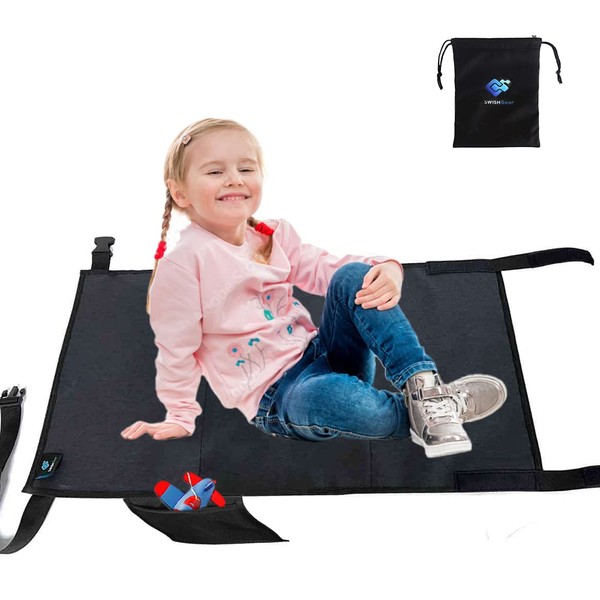 SWISHGear Airplane Footrest for kids, Toddler Plane Travel Bed, Kids Airplane Seat Extender, Baby and Toddler Changing Pad, Portable Travel Hammock for Flights, Kids Bed Airplane Seat Extender, Leg Rest for Kids to Lie Down on Plane, Compact, Foldable an