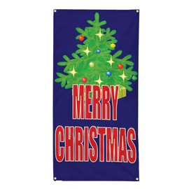 Vertical Vinyl Banner Multiple Sizes Merry Christmas Tree Toys Decorations Holidays and Occasions Outdoor Weatherproof Industrial Yard Signs 4 Grommets 30x12Inches
