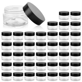 MUXHEL 60 Pcs 1oz Clear Cosmetic Jars with Lids and Stickers, 1oz Plastic Containers with Lids, Round Leak Proof Small Cosmetic Travel Containers for Lotion, Cream, Eyeshadow and Small Craft