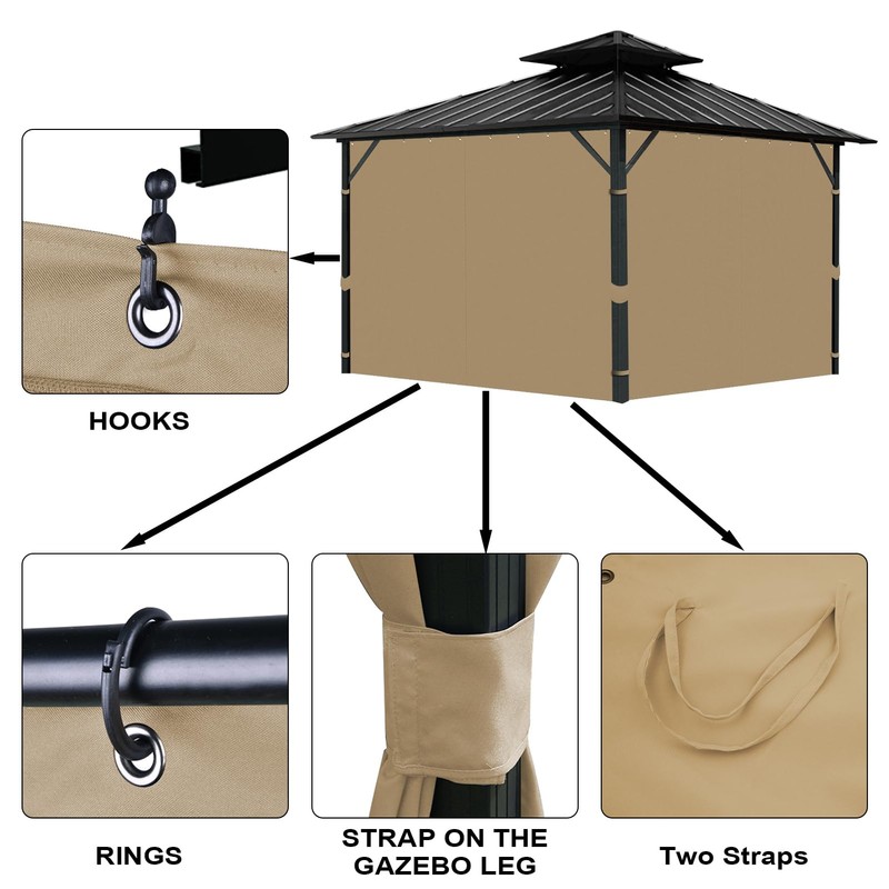 Tngan Gazebo Universal Replacement Privacy Curtain, 10'X12' Waterproof Outdoor Sidewall