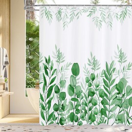MitoVilla Emerald Green Shower Curtain, Plant Leaves Chic Fabric Shower Curtains for Rustic Vintage Bathroom Decor, Spring Modern Botanical Shower Curtain, 72x72