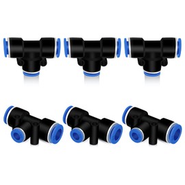 Daptemn Push to Connect Fittings 3/8" x 1/4" x 3/8" OD Reducing Tee, 6 PCS Air Line Fittings Reducing 3/8" Tee Plastic Tube Kit, Air Quick Connect Fittings 3 Way Tube Connector