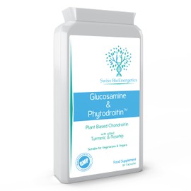 Vegan Glucosamine Phytodroitin Complex 90 Capsules - with Plant Based Chondroitin, Turmeric, Rosehip and Vitamin C to Support Cartilage and Bones - UK Made