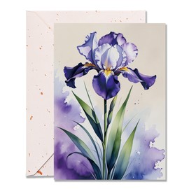 DORADUBO Blank Inside Greeting Card with Envelope for All Occasions, 5x7 Inch Elegant Watercolor Iris Card – Birthday, Sympathy, Thank You - Single Card