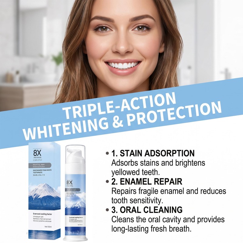 Niacinamide Whitening Toothpaste,Niacinamide Foam Whitening Toothpaste,Brightens & Whitens Teeth,Natural Gentle,Fresh