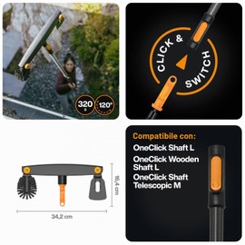 Fiskars Oneclick Pulitore per Grondaie, Accessorio con Raschietto e Spazzola, Cambio Senza Sforzo con Un Solo Clic, Angolo Regolabile, Nero/Arancione, 1080698