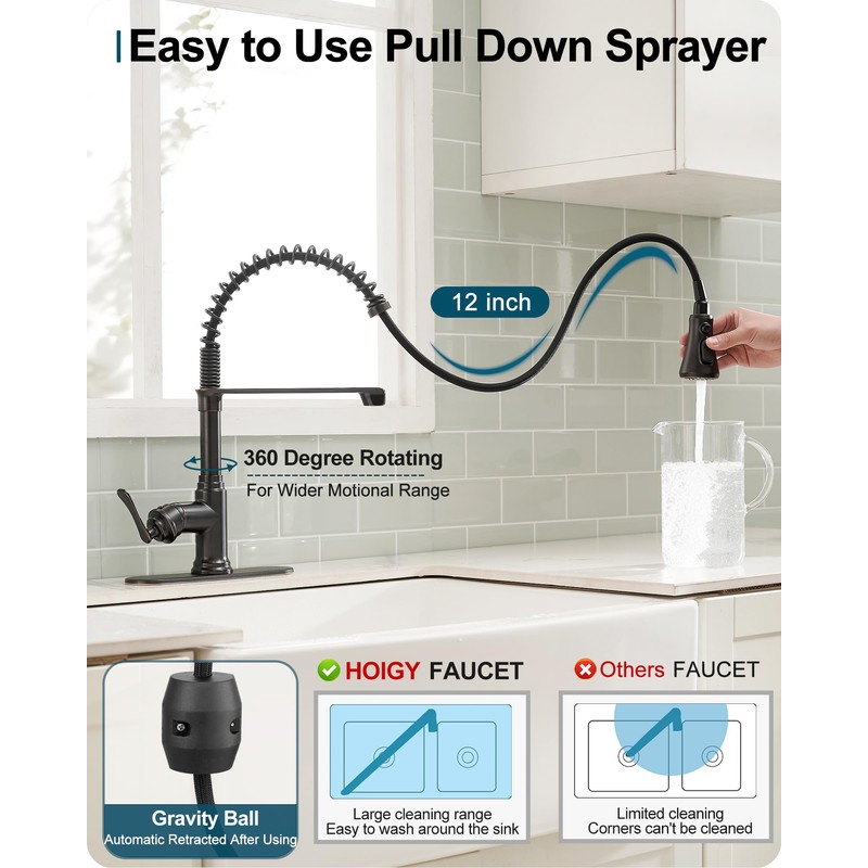 HOIGY Oil Rubbed Bronze Kitchen Faucet with Pull Down Sprayer,