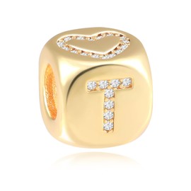 MOLAYES Letter Charms for Necklace and Bracelets,14K Gold Plated Women's Bead Charms, A-Z Alphabet Initial Beads Name Pendant DIY Jewelry Birthday Gift for Women, Gold Plated, Cubic Zirconia