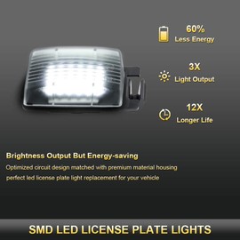 Gempro 2Pcs LED License Plate Light Lamp Assembly Replacement For Nissan 350z 370z GT-R Cube Leaf Sentra Versa 5D/4D Infiniti Q60 G35 G37 G25, Powered by 18SMD Xenon White LED Lights