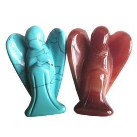 Lovionus89 Mini Crystal Angel, Pack of 2 Bag Carved Gemstone Guardian Figures Healing Statue Home Decor 1.5 Inches, Carnelian + Green Howlite Turquoise