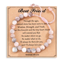 Mezrkuwr Pink Natural Stone Bracelet, Jewellery Card, Birthday Gifts for Girls, Girls Birthday Gifts for Daughter, Gifts for Best Friends, Best Friend