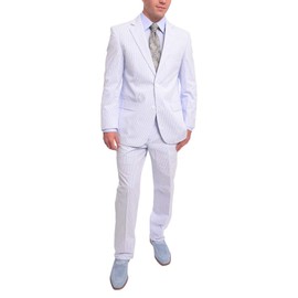 Emigre 36L Men's 100% Cotton Blue Striped Seersucker Suit