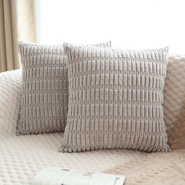 Henzxi Pack of 2 Taupe Corduroy Decorative Throw Pillow Covers