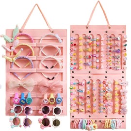 WADY Headband Holder Hair Bows Organizer for Girls, 2 Pcs Hair Clips Storage Hanger, Hair Bows Organizer, Baby Accessory Display with Sturdy Rope, Wall Hanging for Girl Room, Nursery Decors (Pink)