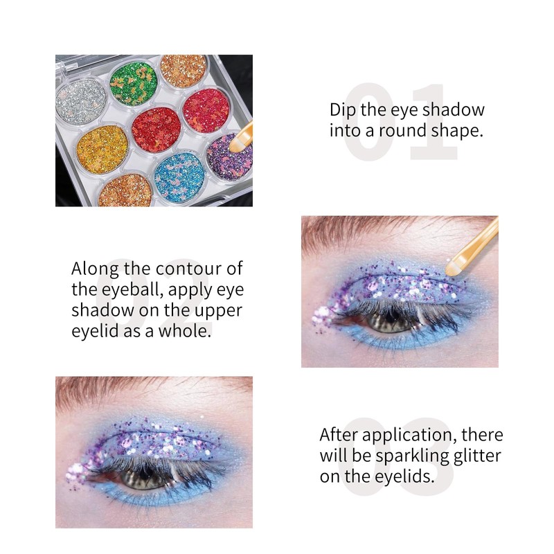 KYDA 9 Colour Glitter Eyeshadow Palette, Sparkle Shimmer Eye Sequin