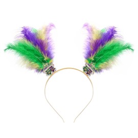 vokone Mardi Gras Headband Glitter Happy Mardi Gras Mask Feather Headband Hairband Costume Headwear (Mardi Gras)