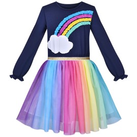 Girls' Long-Sleeve Tutu Skirt Tie Party Size 110–146, Rainbow cloud