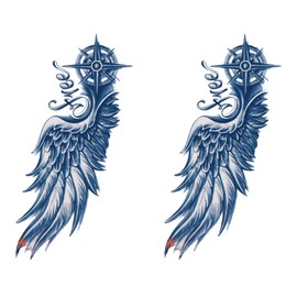 Jagua Tattoo Tattoo Stickers, 2 Weeks Disappearing Henna Tattoos Real Facing Feather Wings Set of 2 (gz765-2)