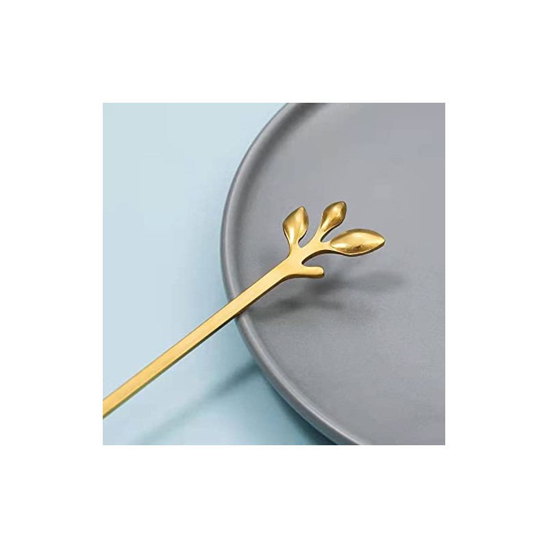 Long Handle Ice Tea Spoons Set Ice Cream Leaf Spoon