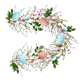 NEROSUN Guirnalda de huevos de Pascua de 6 pies, guirnalda iluminada con 20 luces LED con 8 modos, guirnalda de Pascua artificial para interiores y exteriores, hogar, chimenea, fiesta, decoración de puerta