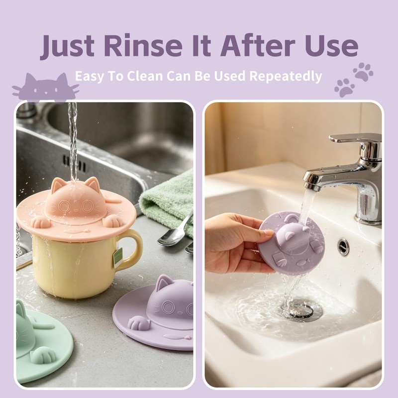 3 Pcs Cute Cat Silicone Tea Bag Squeezer, 4.13 Inch