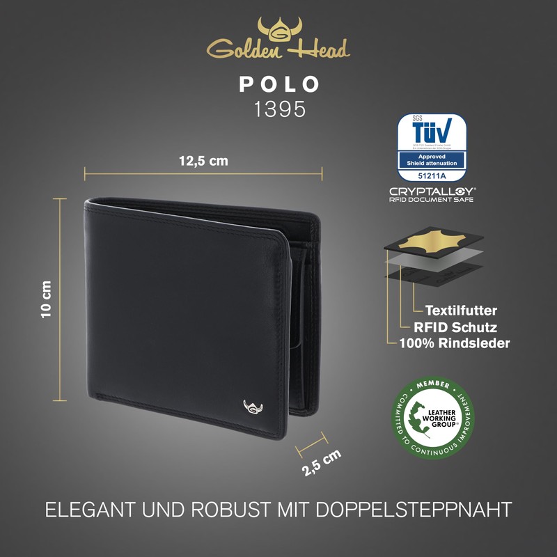Golden Head Polo RFID Protect Billfold Coin Wallet with Zipped