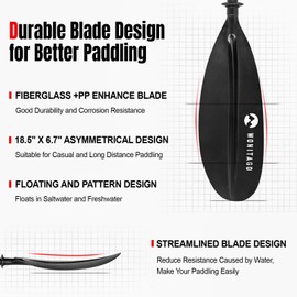 WONITAGO Kayak Paddle Premium Carbon Fiber Paddle with Reinforced PP + Fiberglass Blade, Floating Adjustable Kayaking Oars, 3 Piece, 240-260 cm/94-102 Inches, Black