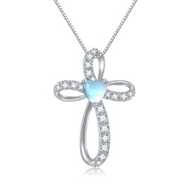 AENEAS Silver Cross Necklace for Women Created Moonstone Necklace Cross Chain Pendant Necklace Birthday Gifts Faith…