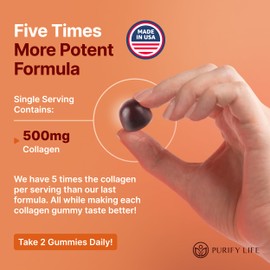 Purify Life Sugar-Free Marine Collagen Gummies (90 Collagen Chews) Potent 500mg Collagen Gummy for Hair Growth, Healthier Skin & Nails, Pore Reducer & Elasticity Hydrolyzed, Gluten Free, Non-GMO, Orange Flavor