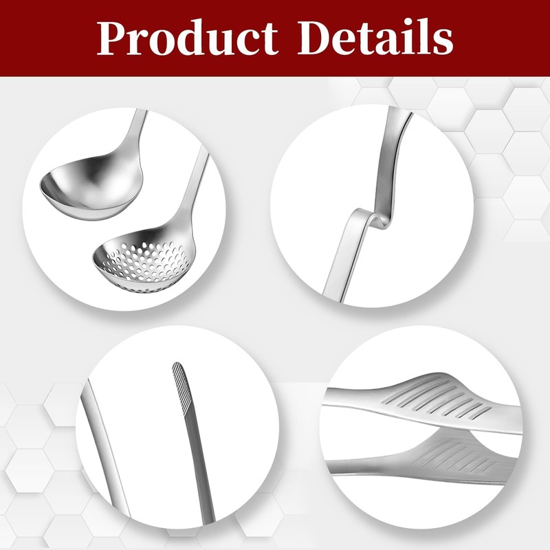 6 PCS Hot Pot Ladle, Strainer & BBQ Tongs Hotpot