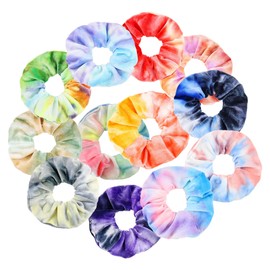 Geukmun 12 Pack Elastic Scrunchies for Women, Velvet Scrunchy Rainbow Hair Bands for Girls, Gradient Tie Dye Hair Accessories Gift for Girls, Ponytail Holders, Thick Hairs