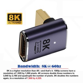 CY HDMI 2.1 Converter Adapter, HDMI Male to Female 90 Degree Upward Angled Low Profile UHD Extension Converter Adapter