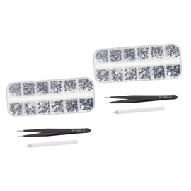 Housoutil 2sets Rhinestone Nail Art DIY Manicure Decor Flat for Elegant Nail Design Includes Random Tweezers for Home and Salon Use
