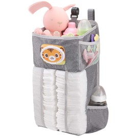 Accmor Hanging Baby Diaper Caddy Organizer, Diaper Stacker, Baby Crib Hanging Classified Storage Bag Organizer for Changing Table, Crib, Playard or Wall & Nursery Organization, Grey