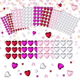 436 Pieces Heart Rhinestones Stickers Acrylic Heart Gems Stickers Flat-Back Heart Crystal Stickers for Body Eye Makeup Self-Adhesive Heart Rhinestones for Wedding Valentine's Day Decor DIY Craft