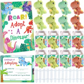 Blueweenly 20 Set Adopt A Puppy Favors 20 Small Stuffed Puppy Plush Dogs Bulk with 20 Kraft Paper Boxes 20 Adoption Cards 1 White Fence and 1 Paper Sign for Adopt A Pet Party(Dinosaur)