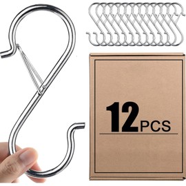 H HOME-MART S Hooks Hanging Safety Buckle - 3.5 inch Heavy Duty S Hooks,Hanging Plants for Closet,Clothes, Kitchen Utensil, Pots and Pans, Bags (Black, 12 Pack)