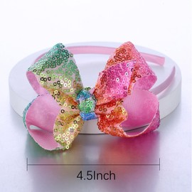 Zolyco Sparkle Glitter Sequin Bow Headband for Children Girls- Boutique Style Hair Accessory with Bow Ribbon - 1 Piece (Rainbow)