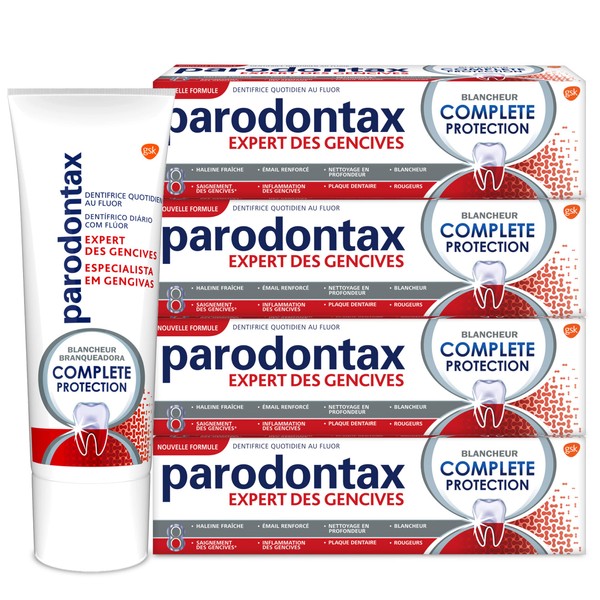 Parodontax Dentifrice Complete Protection Blancheur, 8 Benefices, Contre le Saignement Occasionnel des Gencives, Lot de 4x75ml