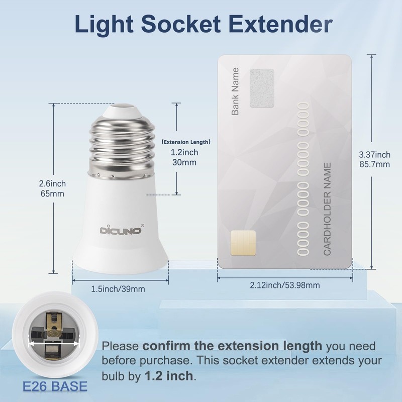 DiCUNO E26 3CM/1.2 Inch Socket Extender, E26 Lamp Bulb Socket