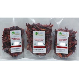 Indus Organics Cayenne Pepper Whole (40,000 SHU), 3 Oz Bag (3 pack), Steam Sterilized, Premium Grade, High Purity, Freshly Packed