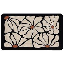 QGFM Boho Beige and Black Floral Door Mat - Bohemian Neutral Floral Front Door Mats Outdoor Entrance, Boho Welcome Mat, Boho Kitchen Mat, Boho Bath Mat, 17x30 rug