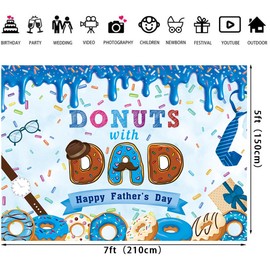 LTDKAEN 7x5ft Donuts with Dad Backdrop Happy Father's Day Sprinkle Donuts Photography Background I Love Dad Gift Party Decoration Banner Photo Booth Props