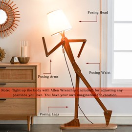 HROOME Cute Cool Floor Lamp for Living Room Bedroom Office Farmhouse - Corner Decorative Standing Reading Light Wood Swing Arm Design Gift for Kids/Boys/Girls Room, Dorm - Bulb Included (Walnut-M)